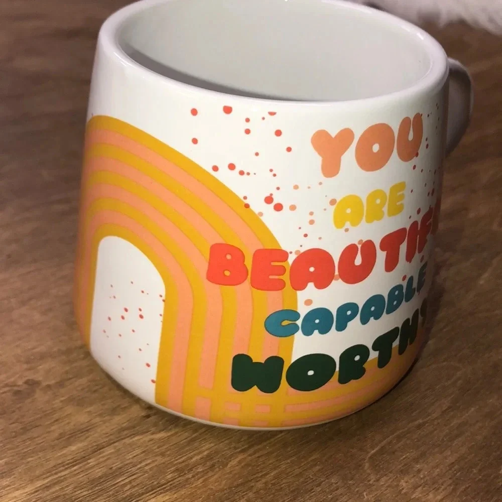Adorable rainbow 70’s boho style coffee/tea mug